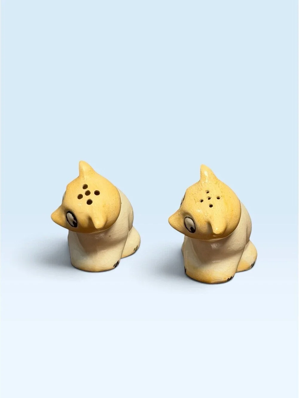Vintage MCM Occupied Japan Wide Eye Cat Salt Pepper Shakers Pair Kittens Trinket